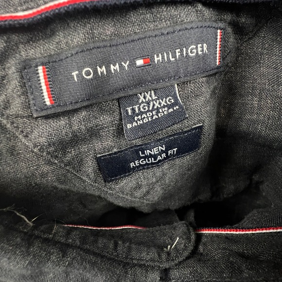 Tommy Hilfiger Mens XXL 100% Linen Regular Fit Shirt Charcoal Grey Elegant Rich - Picture 2 of 16